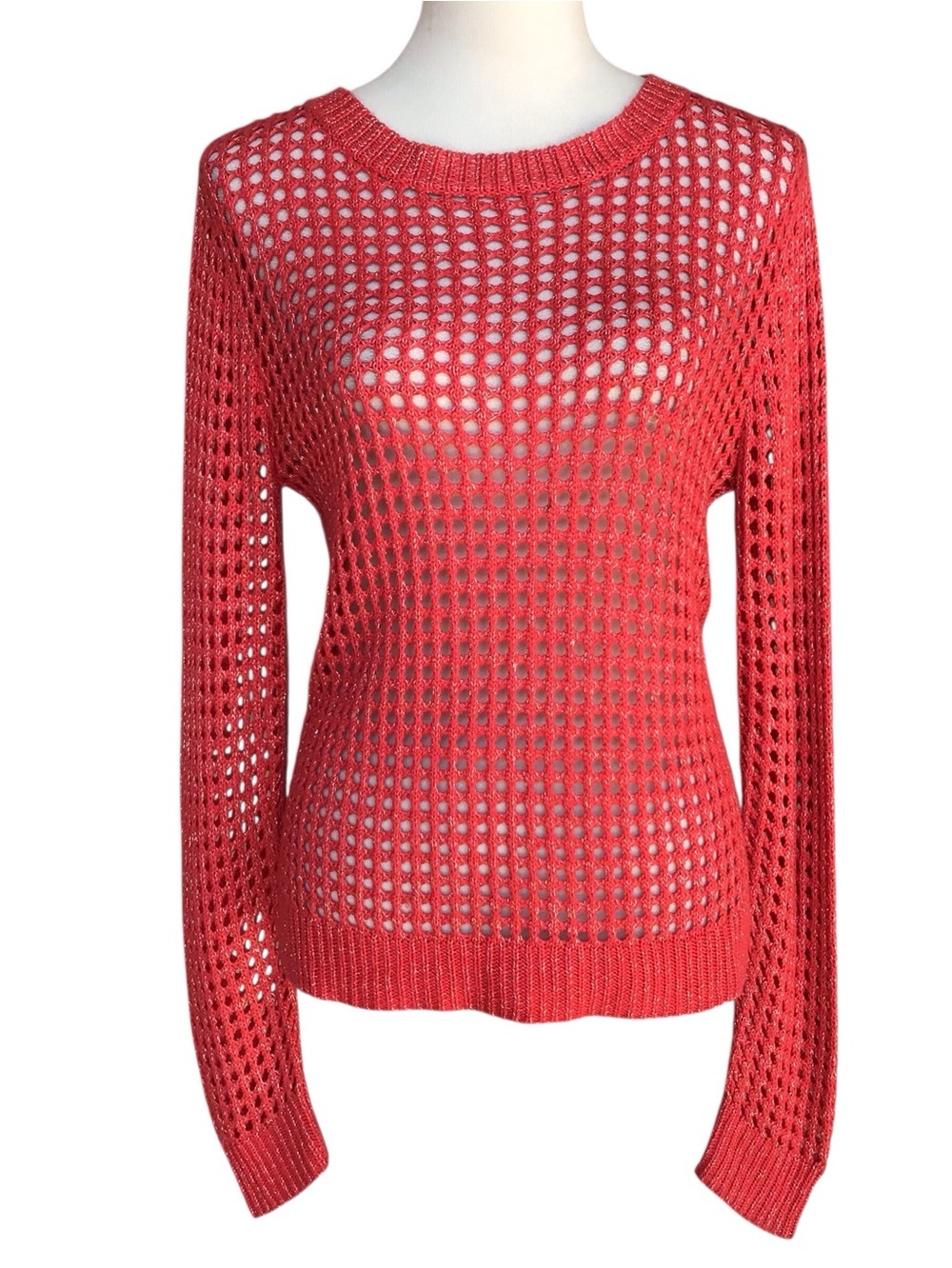 Aqua Coral Orange Pullover Long Sleeve Sweater